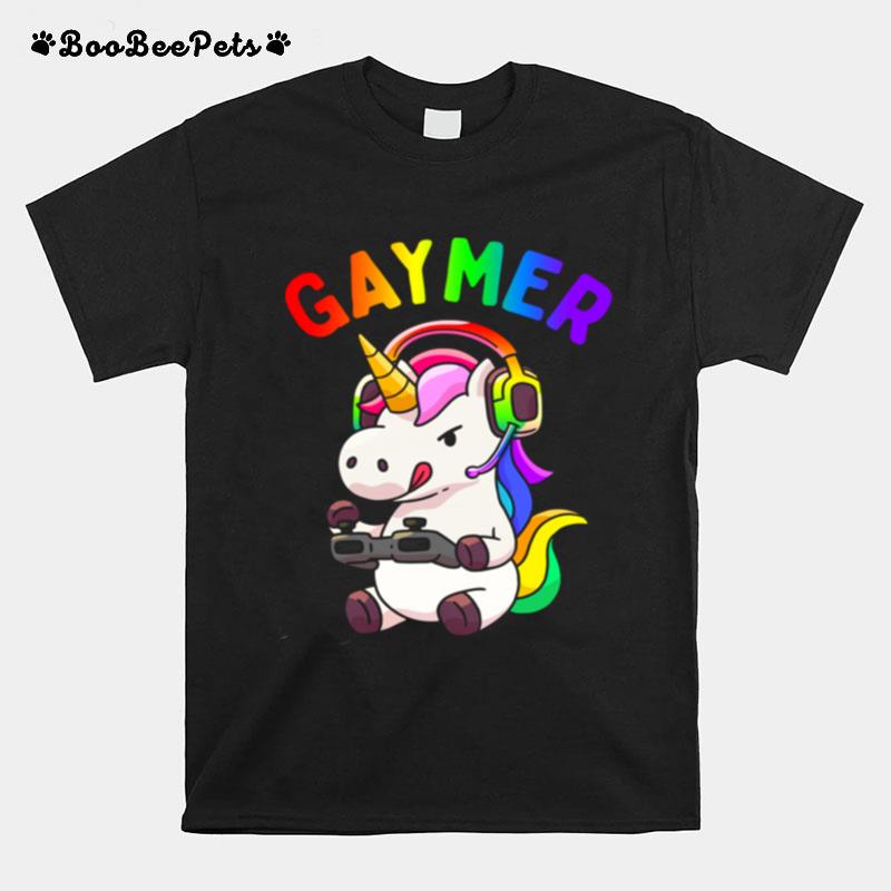 Gaymer Gay Pride Flag Lgbt Gamer Lgbtq Gaming Unicorn T-Shirt