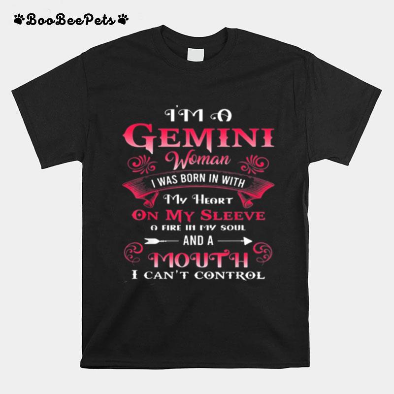 Gemini Woman I Was Born With My Heart On Sleeve Birthday T-Shirt