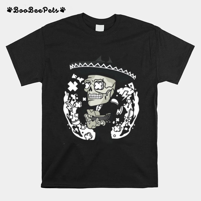 Gentlemen Skeleton Play Guitar Day Of The Dead In Mexican Holiday T-Shirt