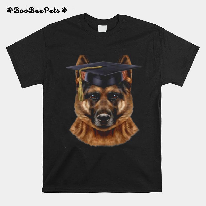 German Shepherd Dog Wearing University Bachelor Cap T-Shirt