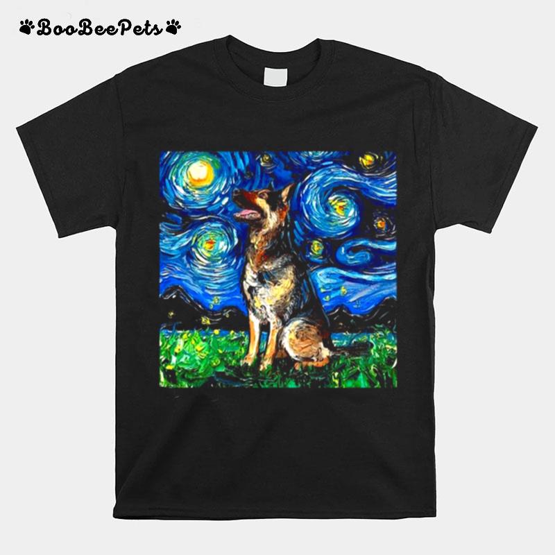 German Shepherd Starry Night Dog Art By Aja T-Shirt