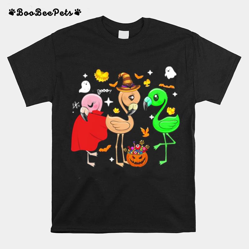 Ghost Booo Flamingos Pumpkin Halloween T-Shirt