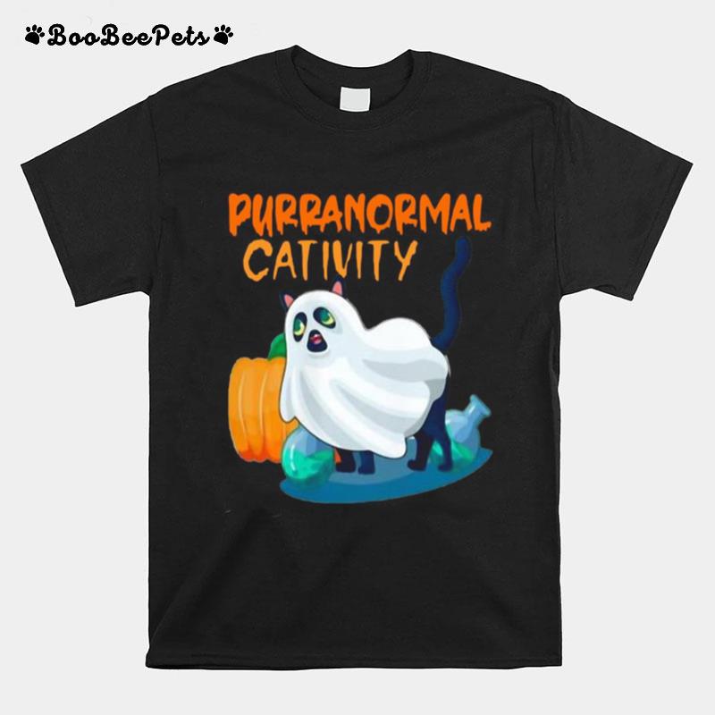 Ghost Cat Purranormal Activity Funny Halloween T-Shirt