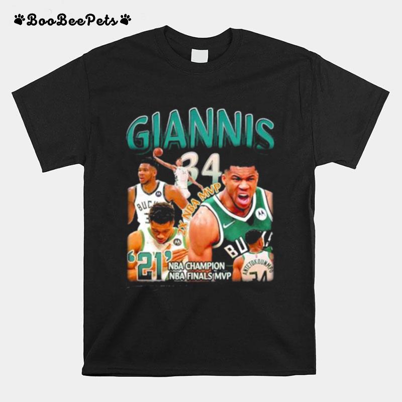 Giannis 2X Nba Mvp Nba Champion Nba Finals Mvp T-Shirt