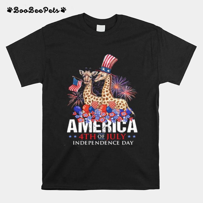 Giraffe America 4Th Of July Independence Day T-Shirt
