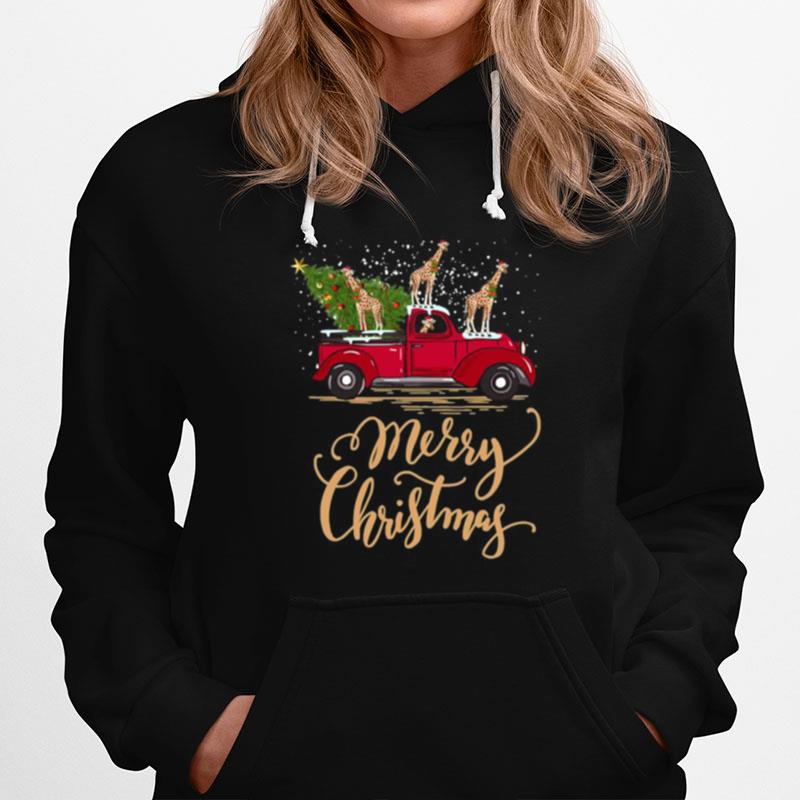 Giraffe Driving Christmas Tree Truck Hoodie