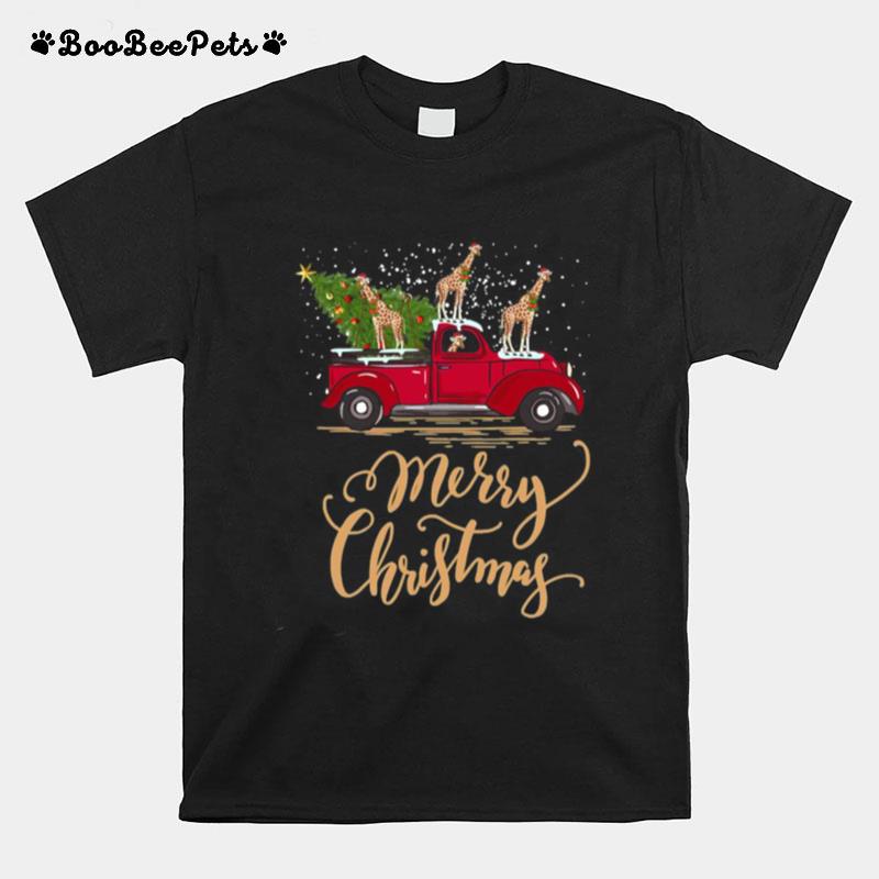 Giraffe Driving Christmas Tree Truck T-Shirt