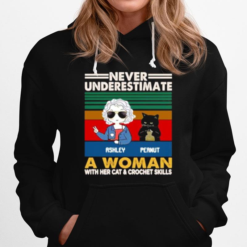 Girl And Black Cat Never Underestimate A Woman With Cats And Crochet Vintage Hoodie