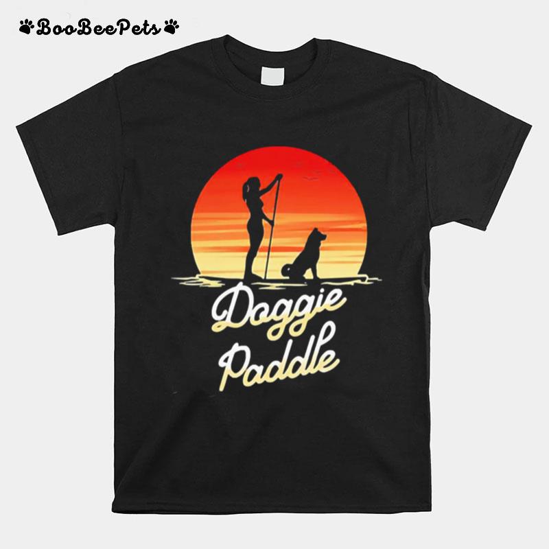 Girl And Dog Doggie Paddle Sunset T-Shirt