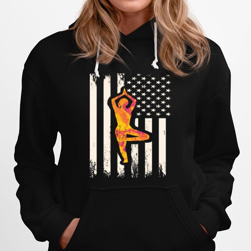 Girl Doing Namaste Pose American Flag Yoga Flag Hoodie