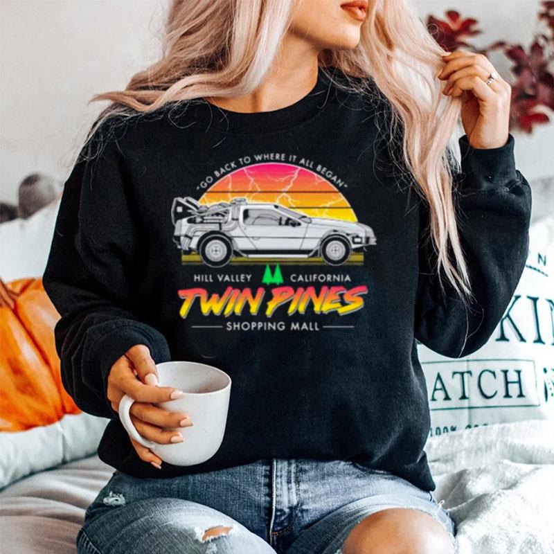 Go Back To Where It All Began Hill Valley California Twin Pines Shoppinh Mall Vintage Sweater