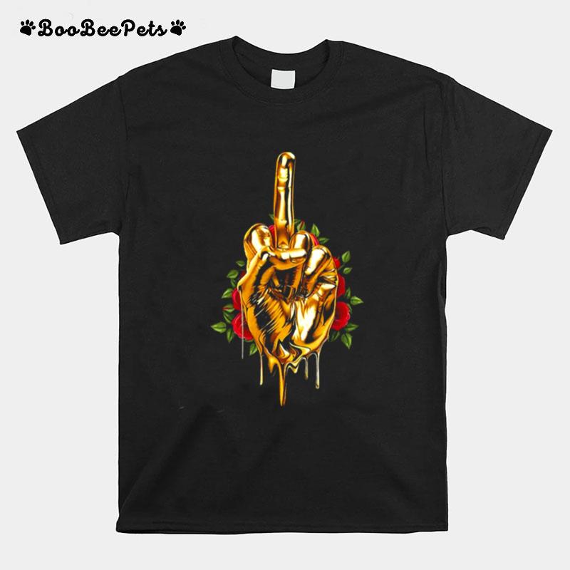 Gold Middle Finger Funny T-Shirt