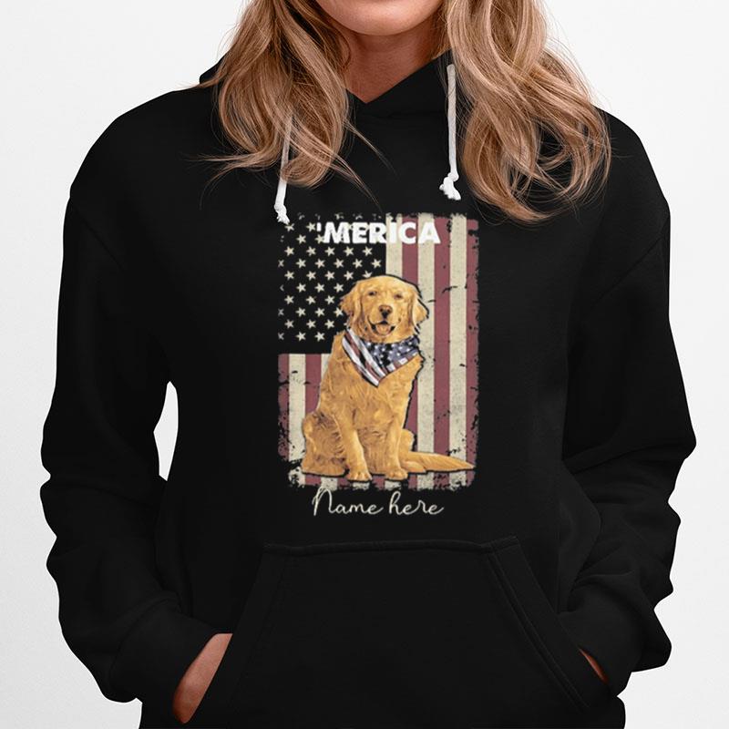 Golden Retriever Merica Name Here American Flag Hoodie