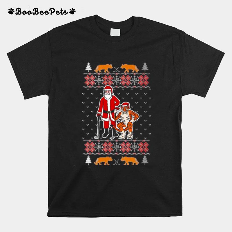 Golf Santa And Tigersa Ugly Christmas 2022 T-Shirt