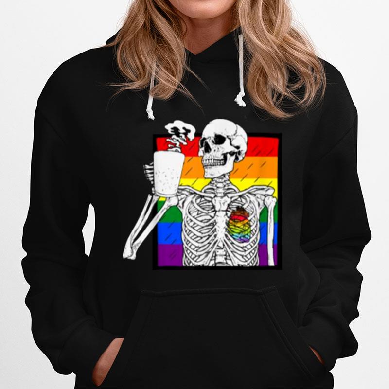 Goth Skeleton Coffee Gay Lesbian Pride Rainbow Human Heart Hoodie