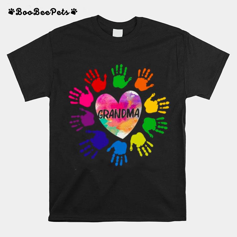 Grandma And Grandkids Heart Colorful Hands T-Shirt