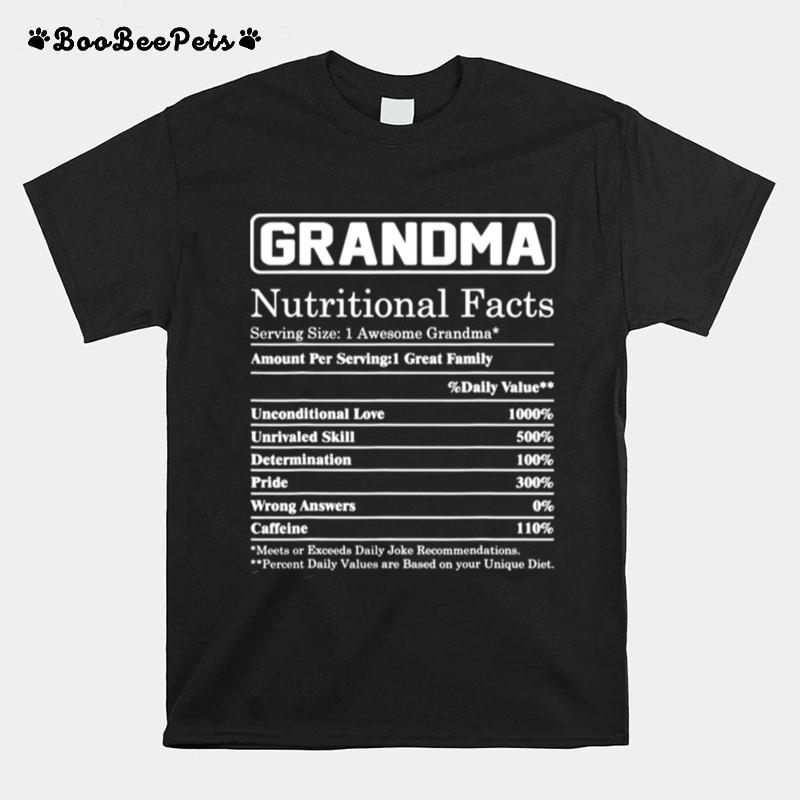 Grandma Nutritional Facts Label Mothers Day T-Shirt