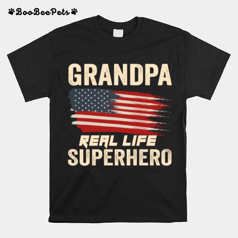 Grandpa Real Life Superhero Us Flag T-Shirt