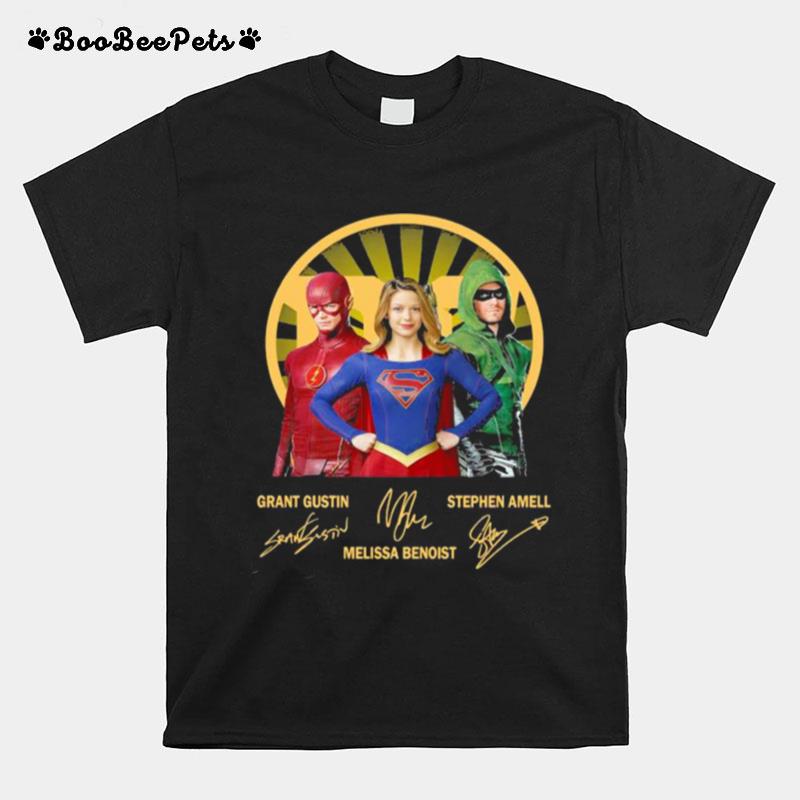 Grant Gustin Melissa Benoist Stephen Amell Heros Signuature T-Shirt