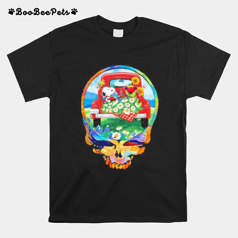 Grateful Dead Snoopy And Bear Playing Guitar On Car Flowers T-Shirt