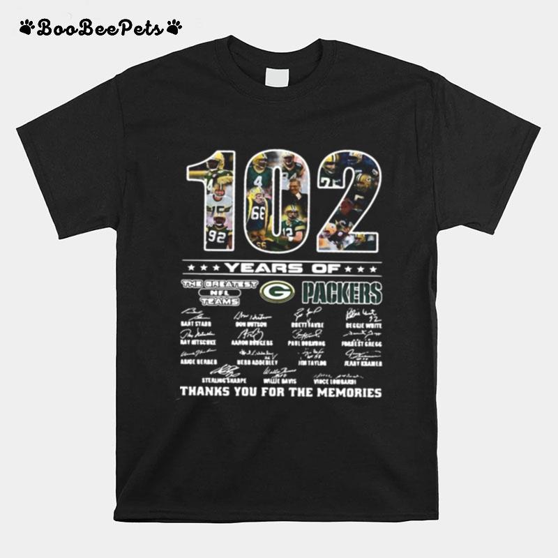 Green Bay Packers 102 Years Of Thank You For The Memories Signatures T-Shirt