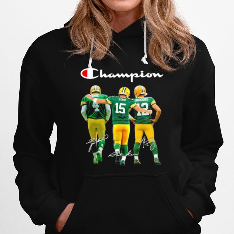 Green Bay Packers Favre Starr Rodgers Champions Signatures Hoodie
