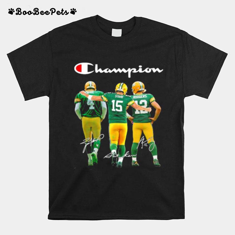Green Bay Packers Favre Starr Rodgers Champions Signatures T-Shirt