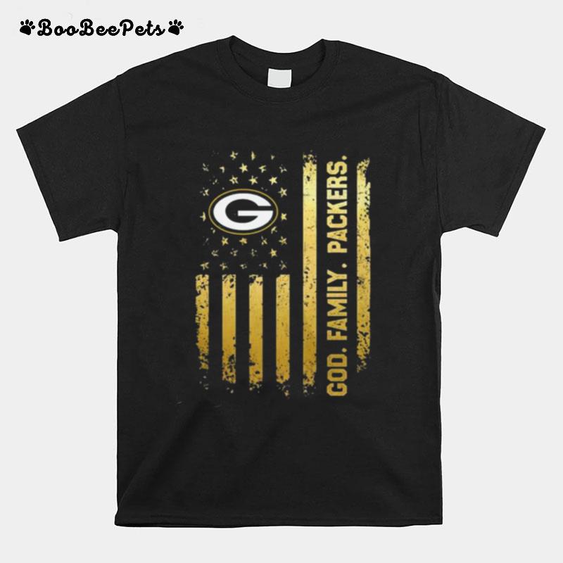 Green Bay Packers God Family Packers American Flag T-Shirt