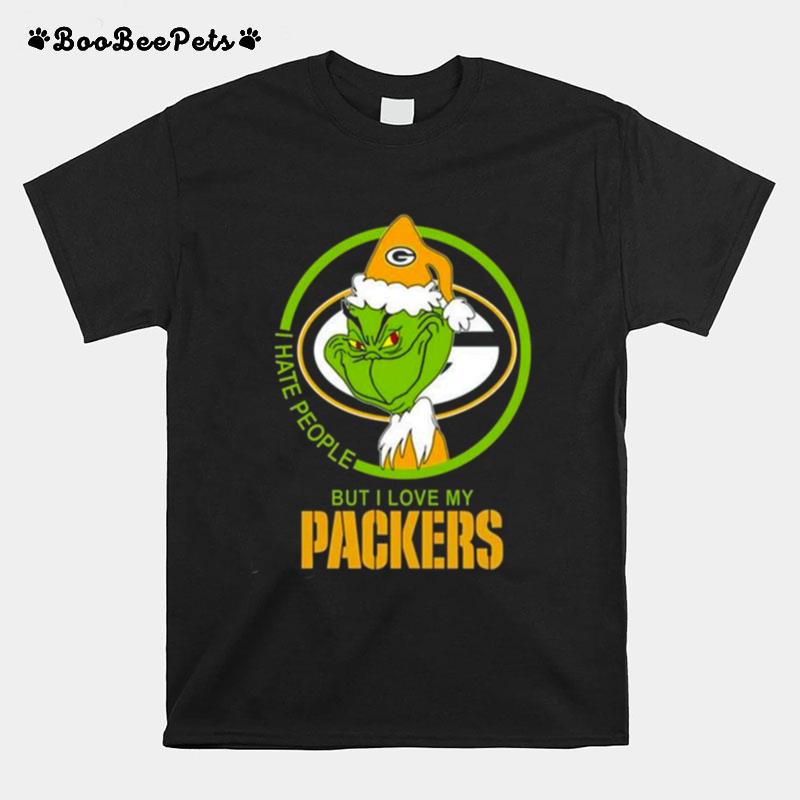 Green Bay Packers Nfl Christmas Santa Grinch I Hate People But I Love My Favorite Football Team T-Shirt