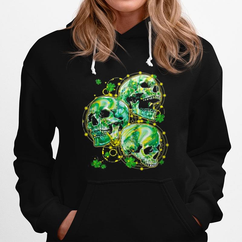 Green Shamrocks Skull With Smoking Pipe Yellow Dots Circle Hoodie