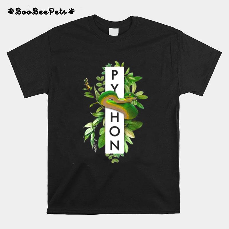 Green Tree Python Tropical Plant Print T-Shirt