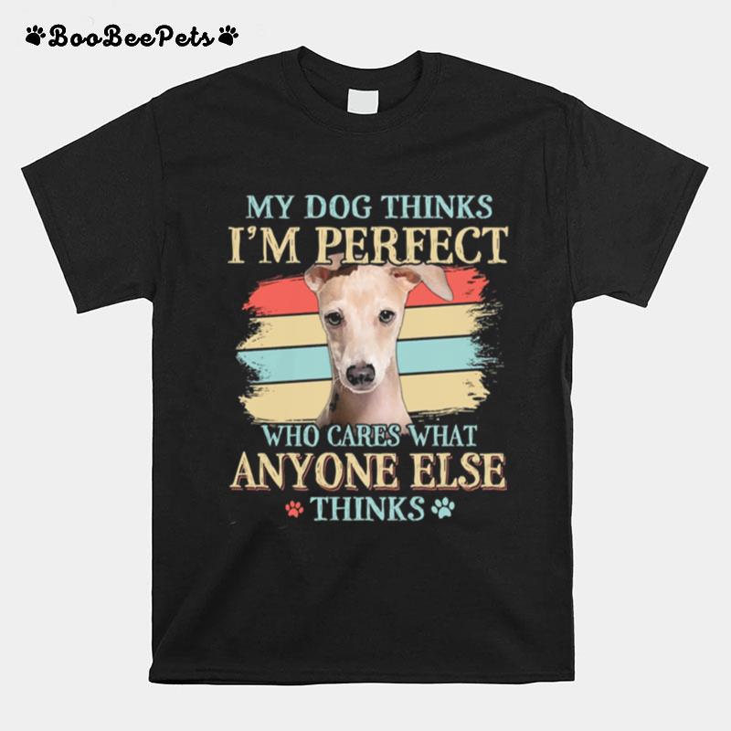 Greyhound My Dog Thinks Im Perfect Who Cares What Anyone Else Thinks T-Shirt