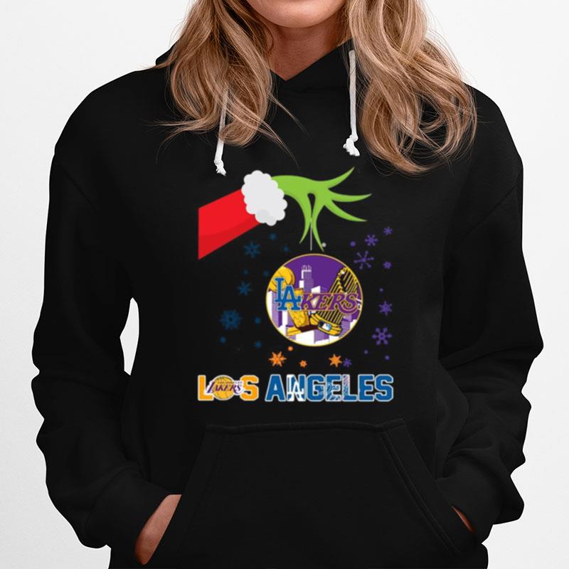 Grinch Hand Holding Lakers Los Angeles Christmas Hoodie