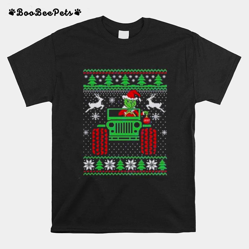 Grinch Hand Jeep Nad Cart Jeep Ugly Christmas Sweater T-Shirt