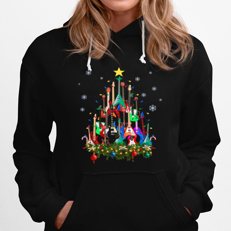 Guitars Tree Light Merry Christmas Hoodie