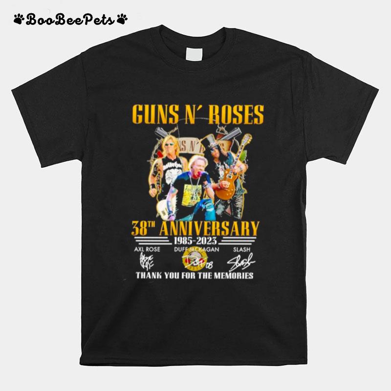 Guns N Roses 38Th Anniversary 1985 2023 Axl Rose Duff Mckagan And Slash Thank You For The Memories Signatures T-Shirt