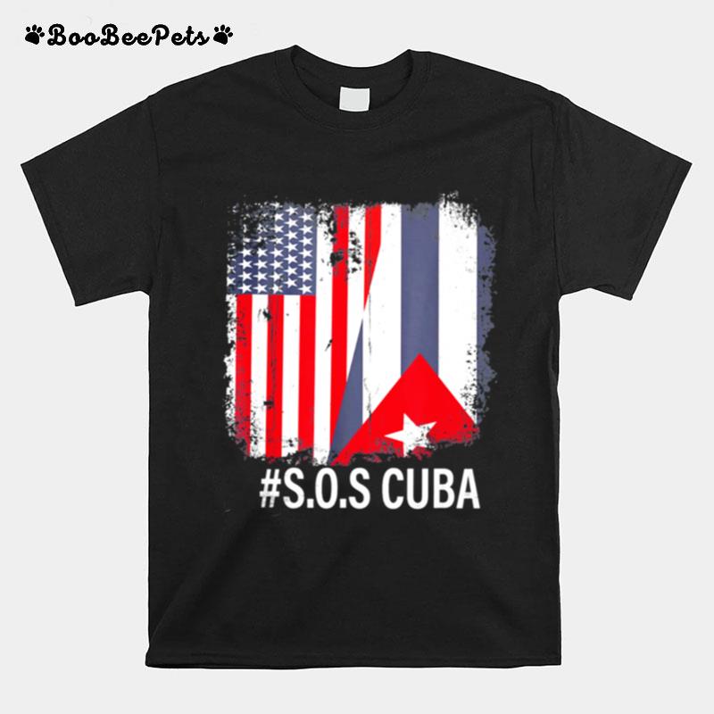 Half American Cuban Flag Sos Cuba T-Shirt