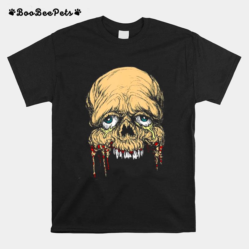 Half Face Zombie Skull Horror Art T-Shirt