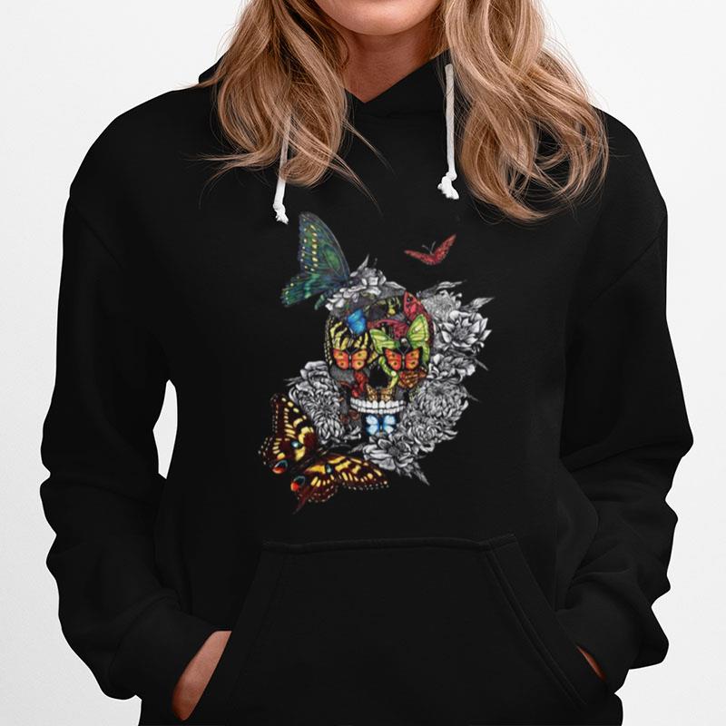 Halloween Artistic Rage Butterflies And Skull Tattoo Dia De Los Muertos Hoodie