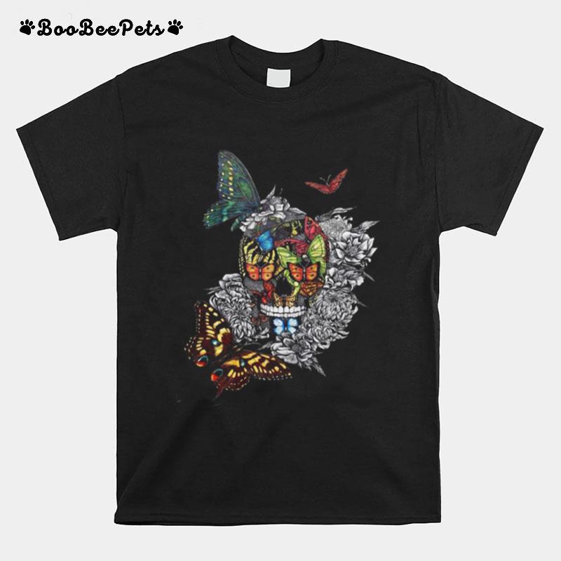 Halloween Artistic Rage Butterflies And Skull Tattoo Dia De Los Muertos T-Shirt