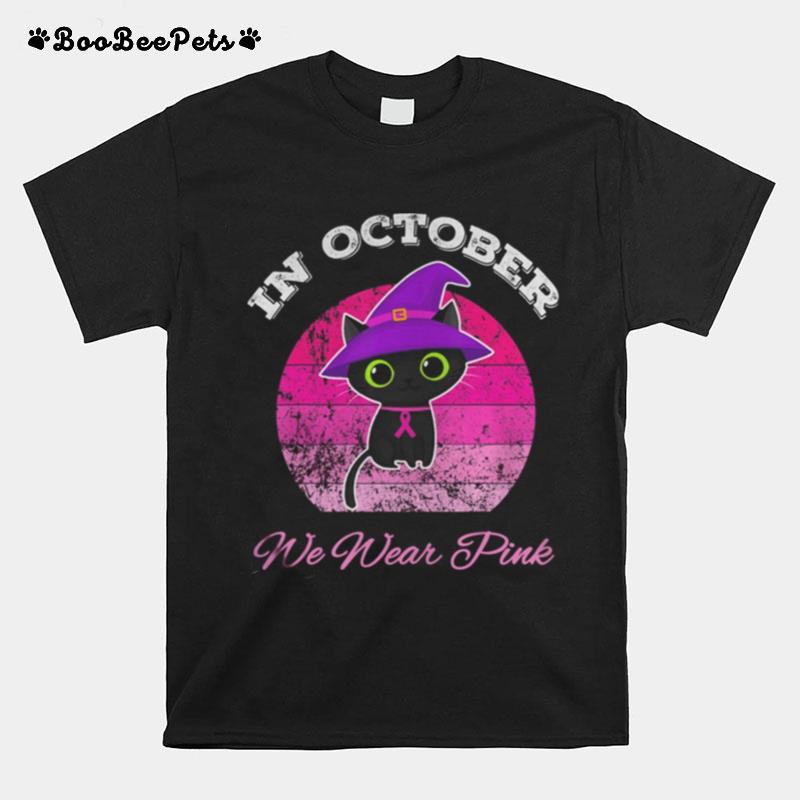 Halloween Cat In October We Wear Pink Ribbon Cat Lovers T-Shirt