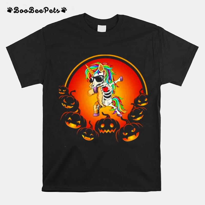 Halloween Dabbing Unicorn Dancing Sunglasses Skeleton Rainbow For Kids Boys Girls T-Shirt