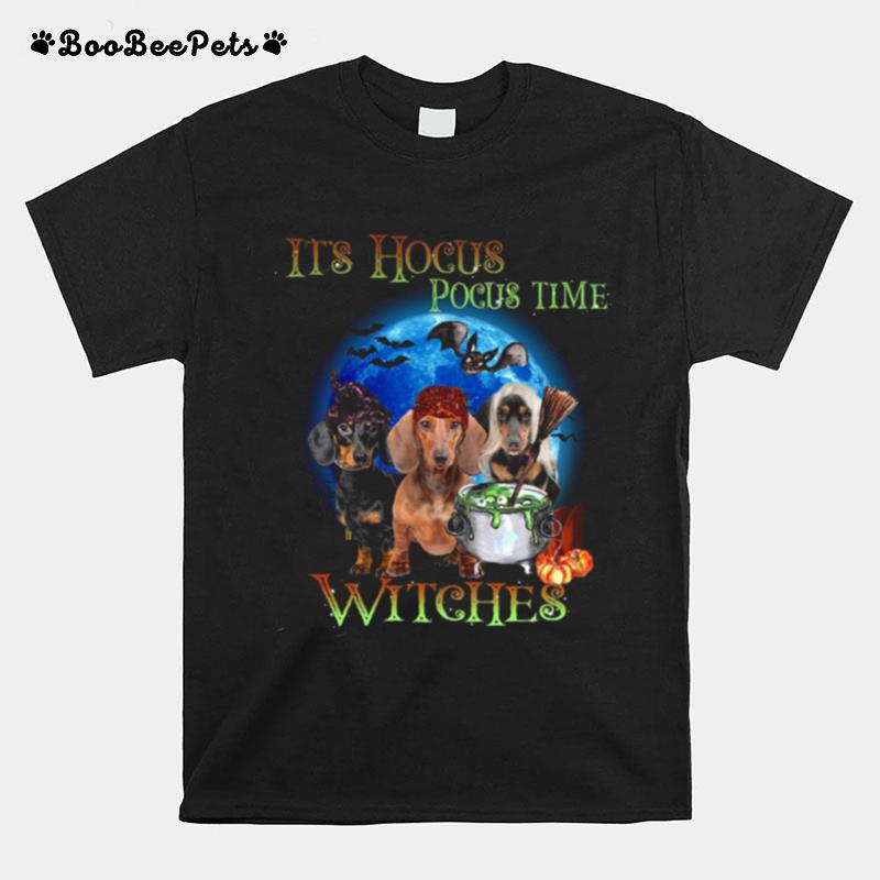 Halloween Dachshund It%E2%80%99S Hocus Pocus Time Witches Tshirt T-Shirt