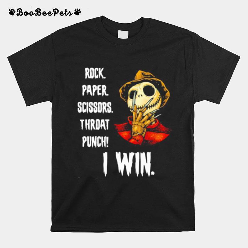 Halloween Freddy Krueger Jack Skellington Rock Paper Scissors Throat Punch I Win T-Shirt