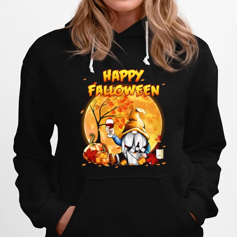 Halloween Gnomes Drink Wine Pumpkin Maple Leaves Happy Falloween Hoodie