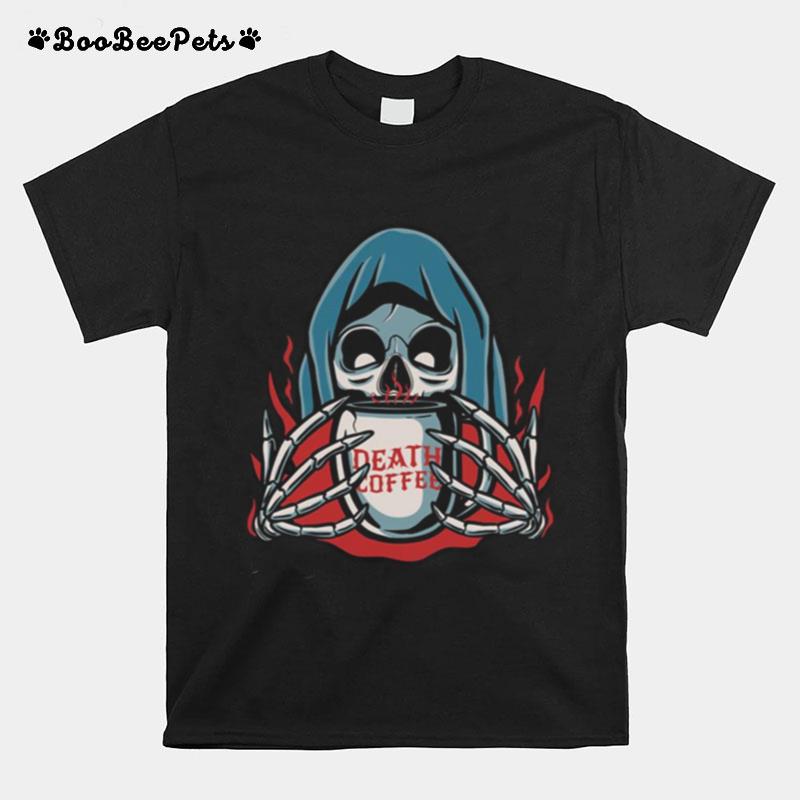 Halloween Grim Reaper Holding Mug Of Death Coffee T-Shirt