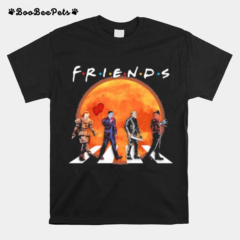Halloween Horror Characters Crossing The Line Friends Moon T-Shirt