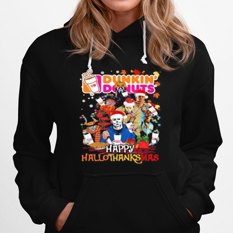 Halloween Horror Characters Dunkin Donuts Happy Hallothanksmas Halloween Thanksgiving Christmas Hoodie