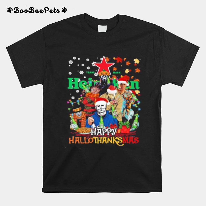 Halloween Horror Characters Heineken Happy Hallothanksmas Halloween Thanksgiving Christmas T-Shirt