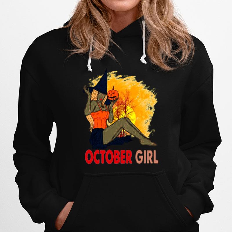 Halloween October Girl Pumpkin Witch Hat Sunset Hoodie
